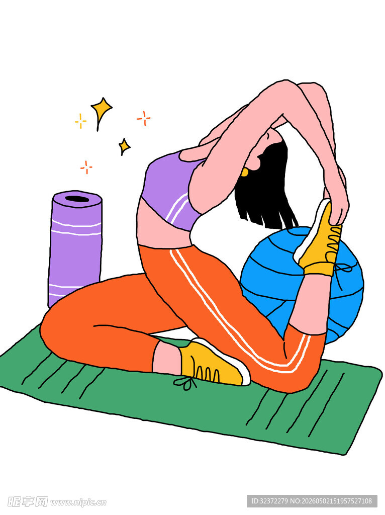女子瑜伽垫上做拉伸运动