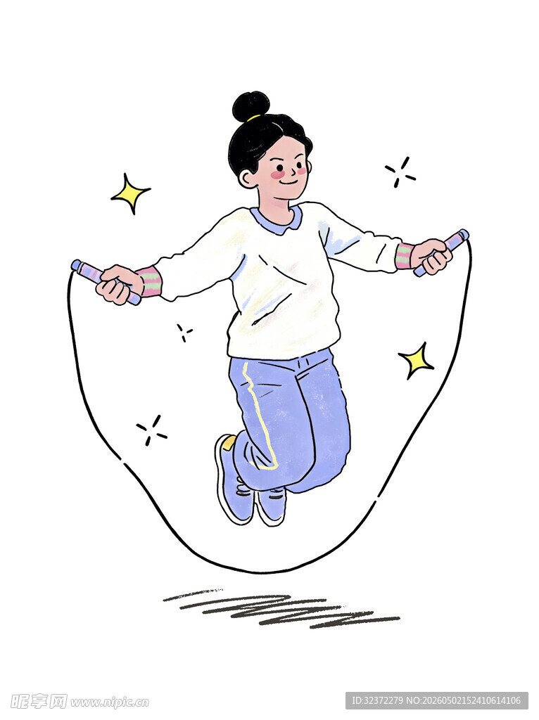 女孩欢快跳绳瞬间