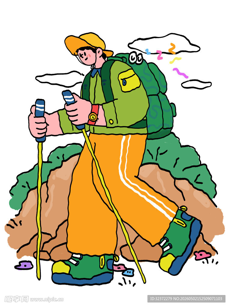 徒步旅行者山林间前行