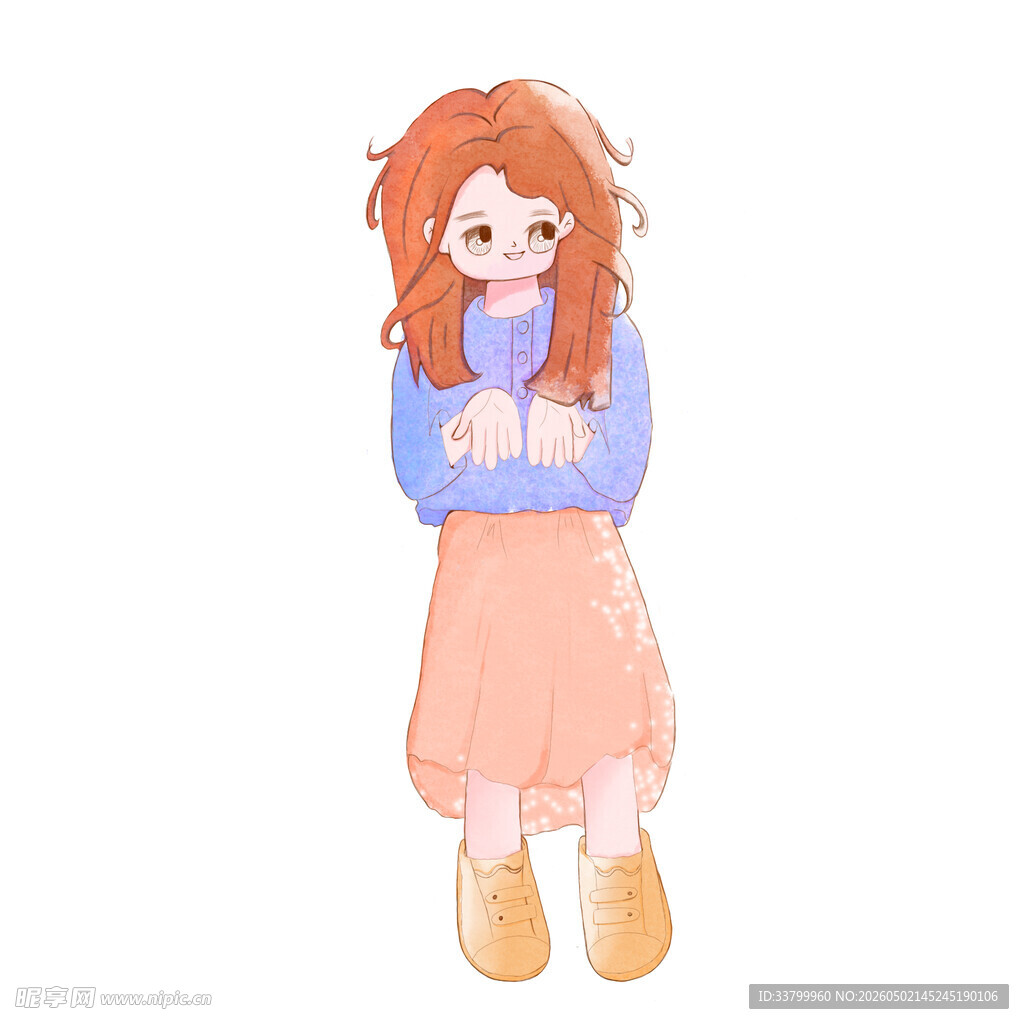 红发女孩抱臂站立