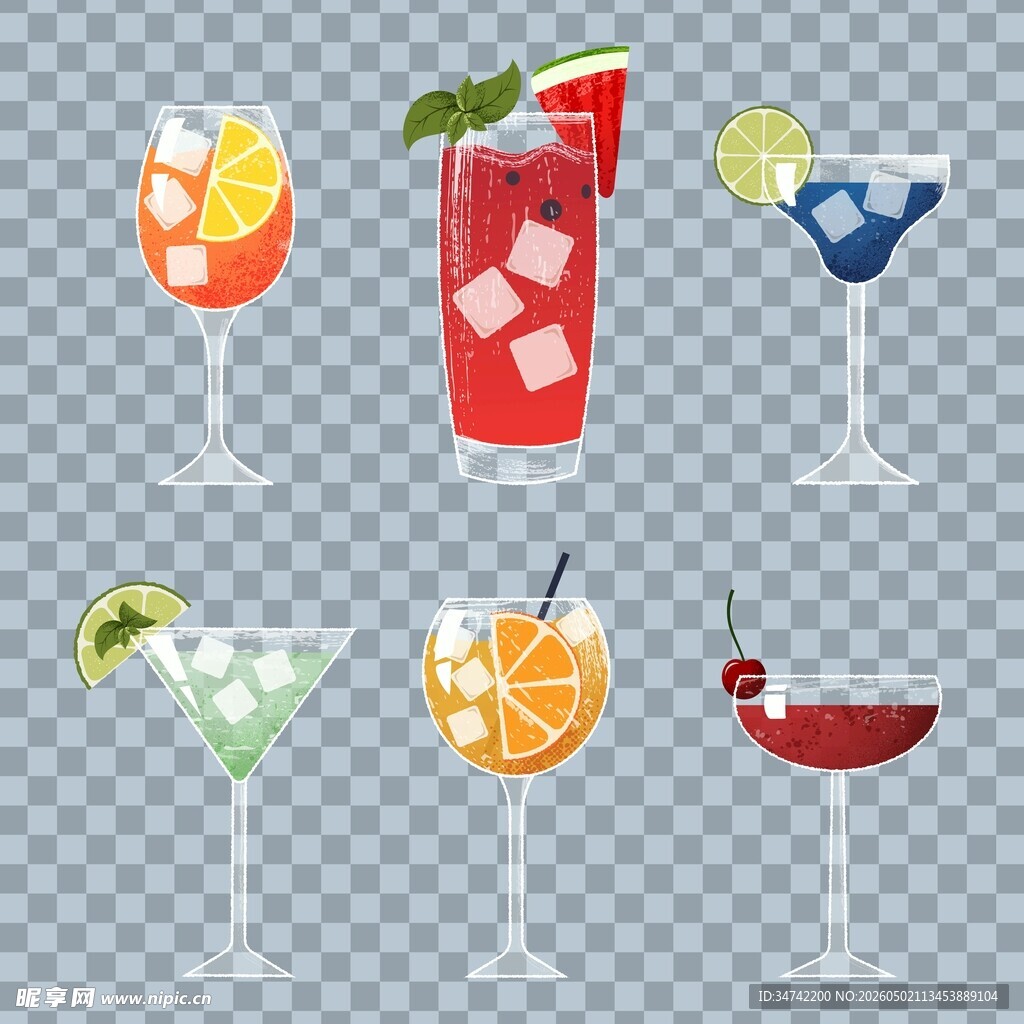 夏日鸡尾插画