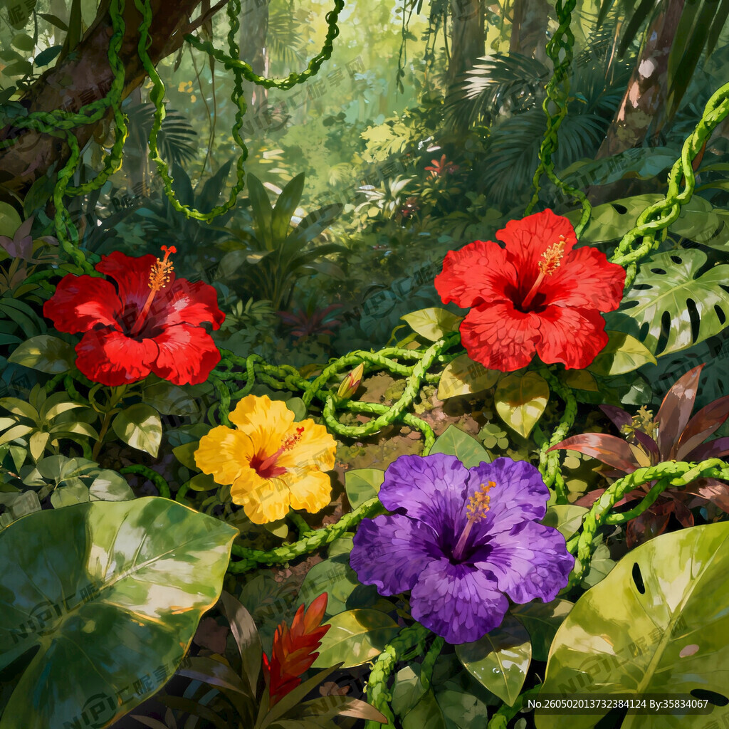 热带雨林花数码插画
