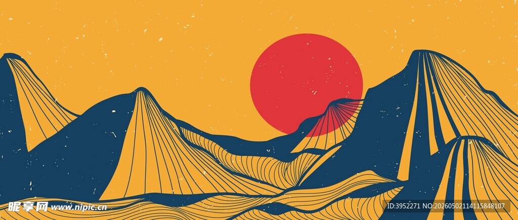 山水落日挂画