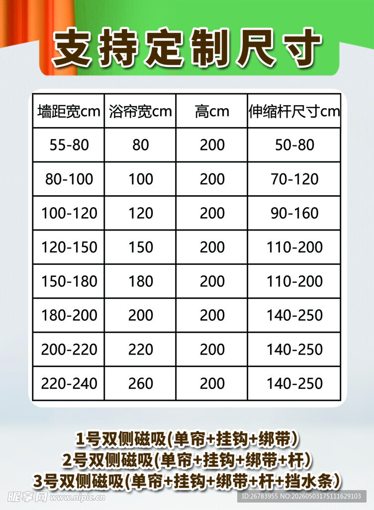 定制尺寸支持一览表