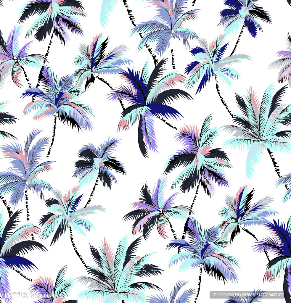 蓝紫棕榈叶花卉图案背景