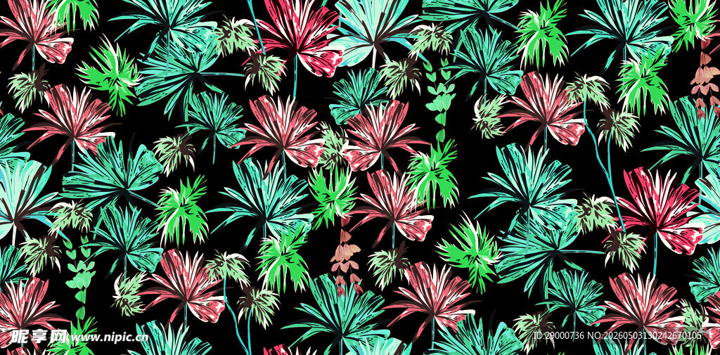 热带花卉绿植图案背景