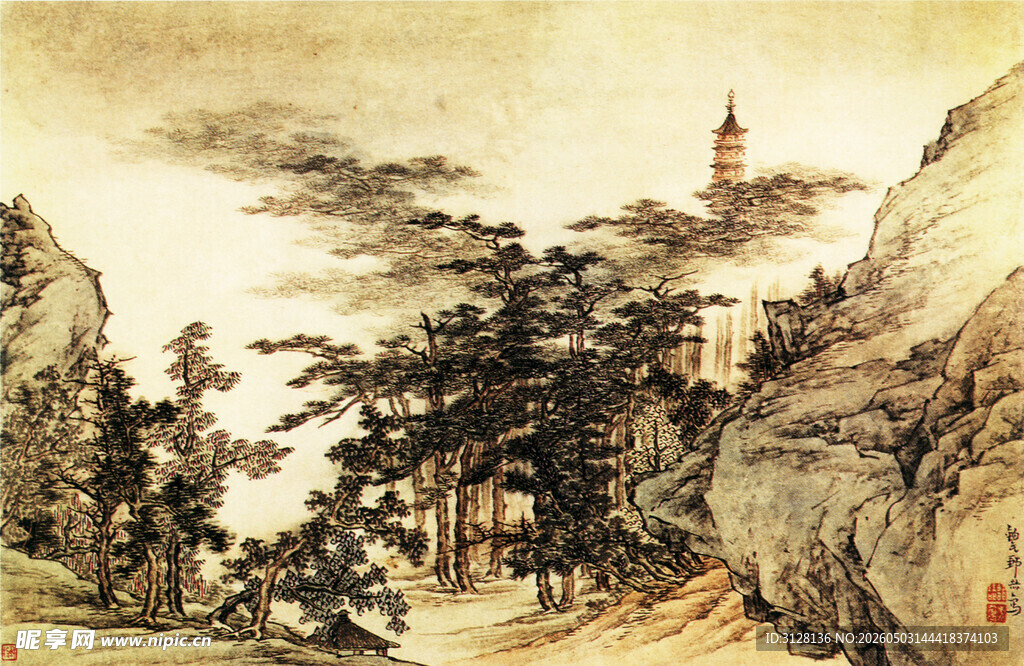 中式山水古景图