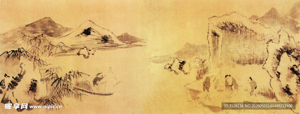 古代山水人物画卷