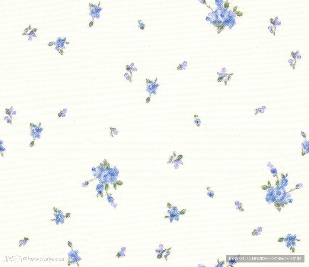蓝花散布的清新图案背景