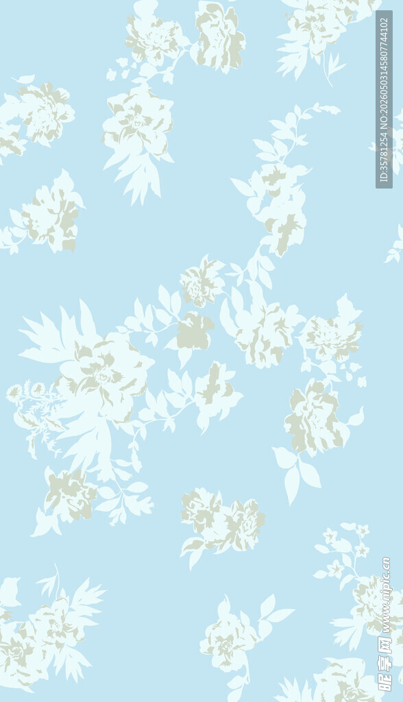 浅蓝色底白色花卉图案