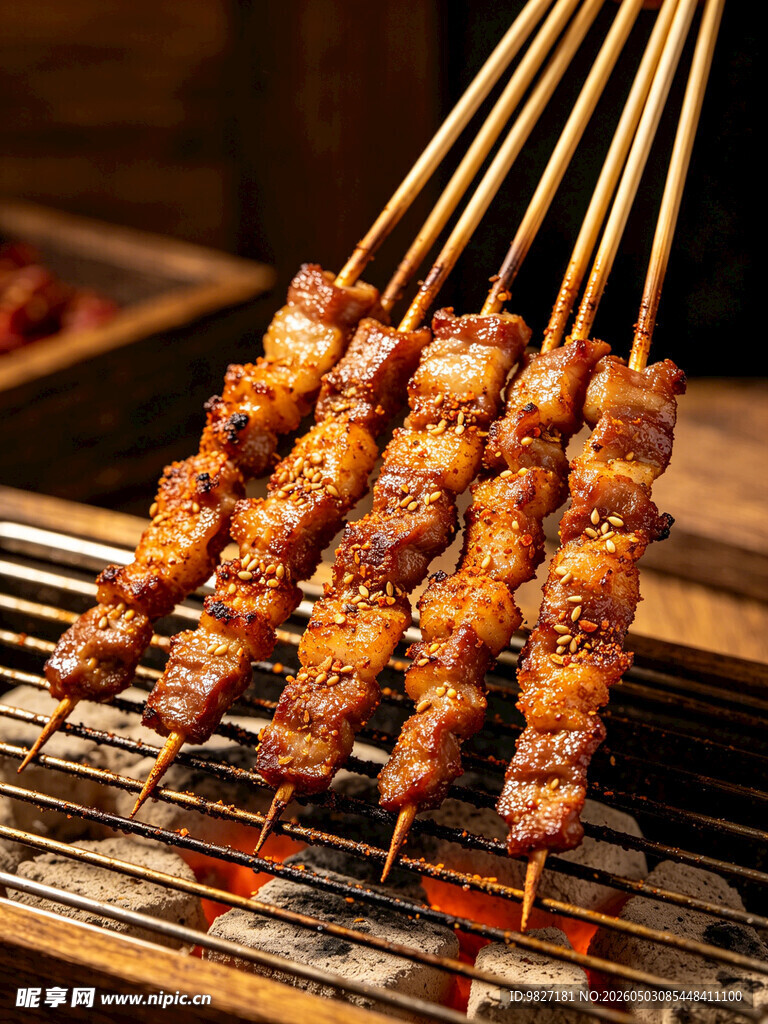 美味烤五花肉诱人烧烤美食