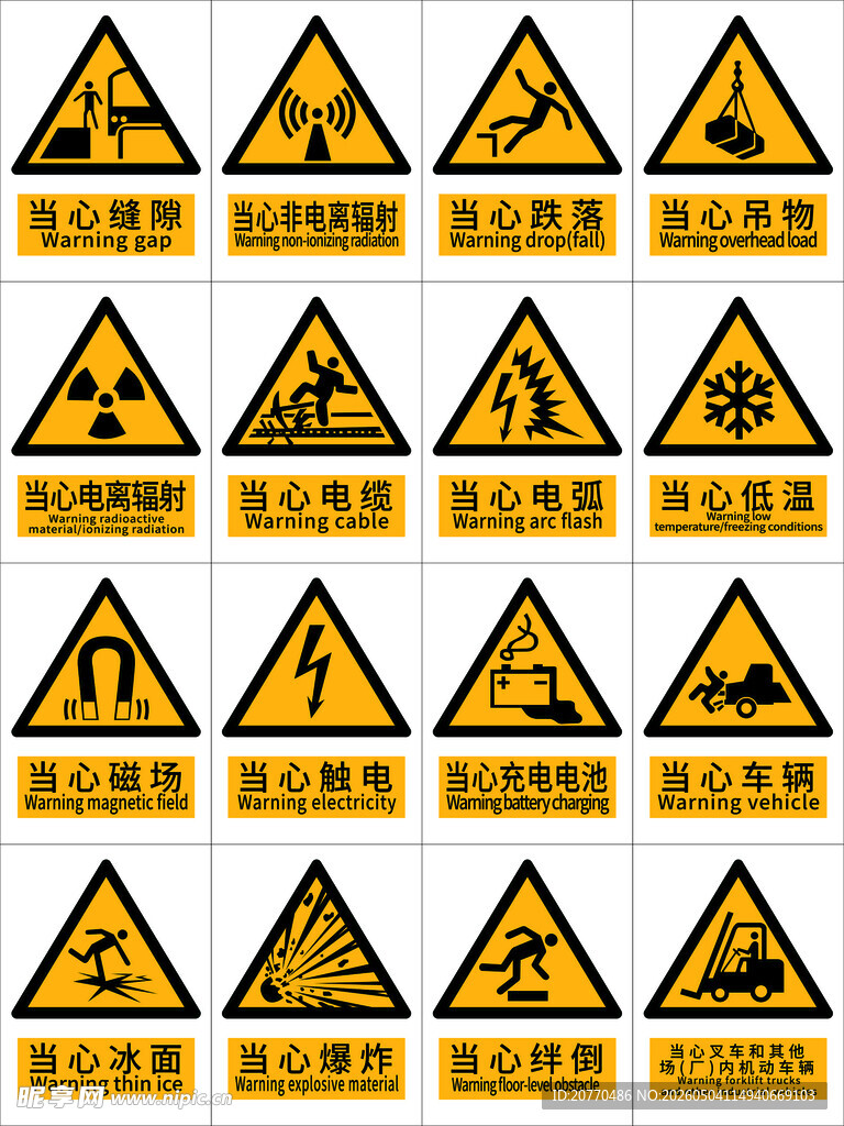 最新当心注意警示标牌