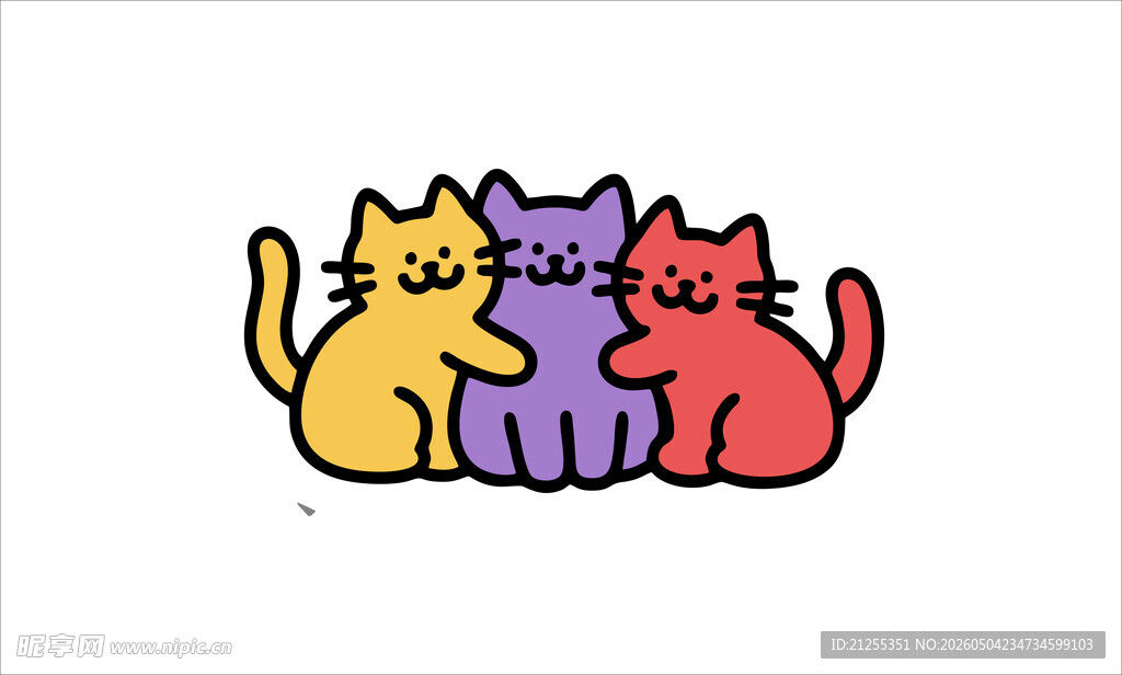 三只可爱猫咪依偎图
