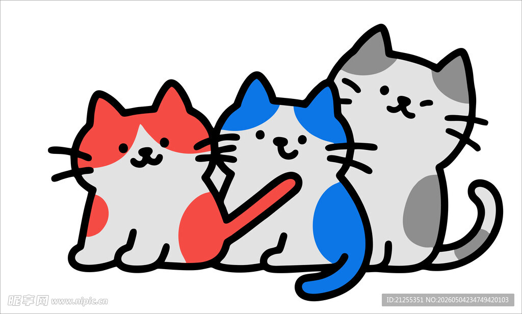三只可爱猫咪坐一起
