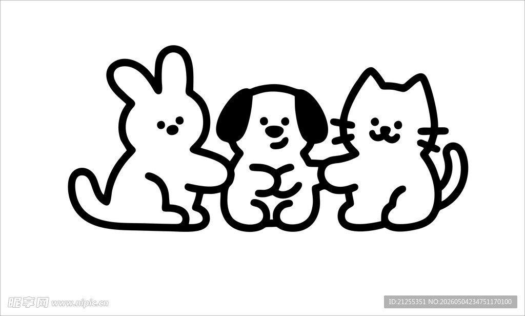 可爱小兔小狗小猫插画