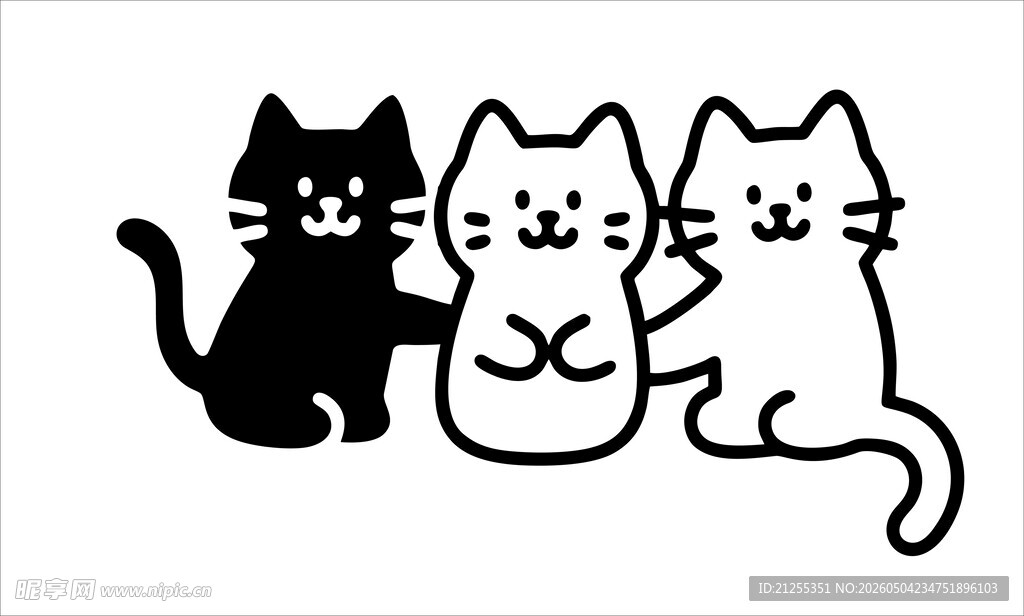 三只猫咪的可爱插画