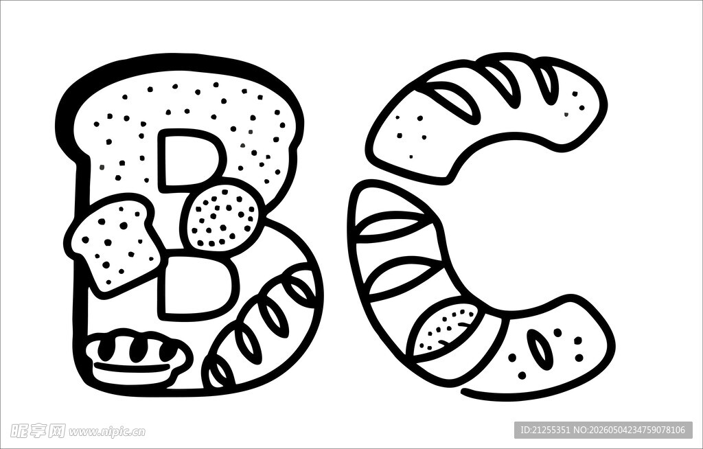 面包字母图案创意插画
