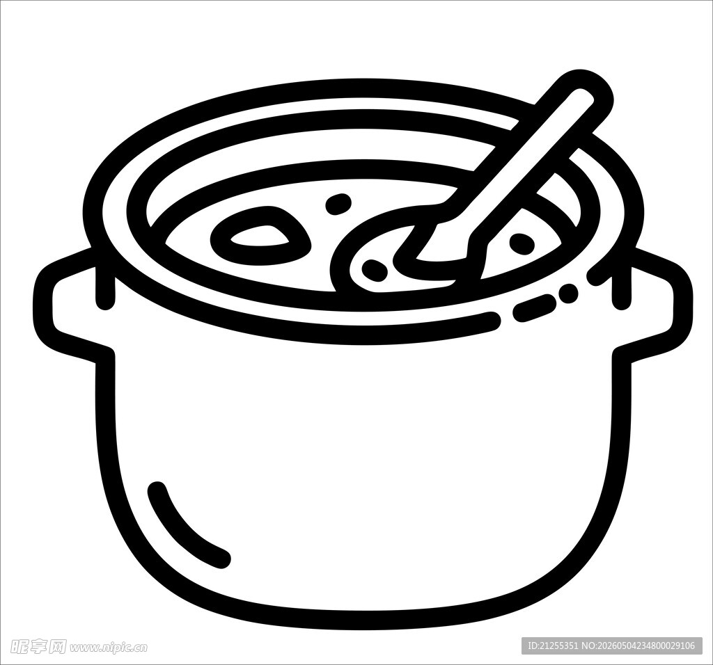 煮锅与勺的简约插画
