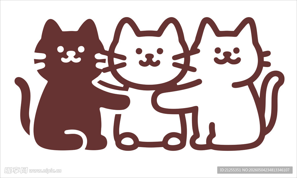 三只猫咪温馨互动图
