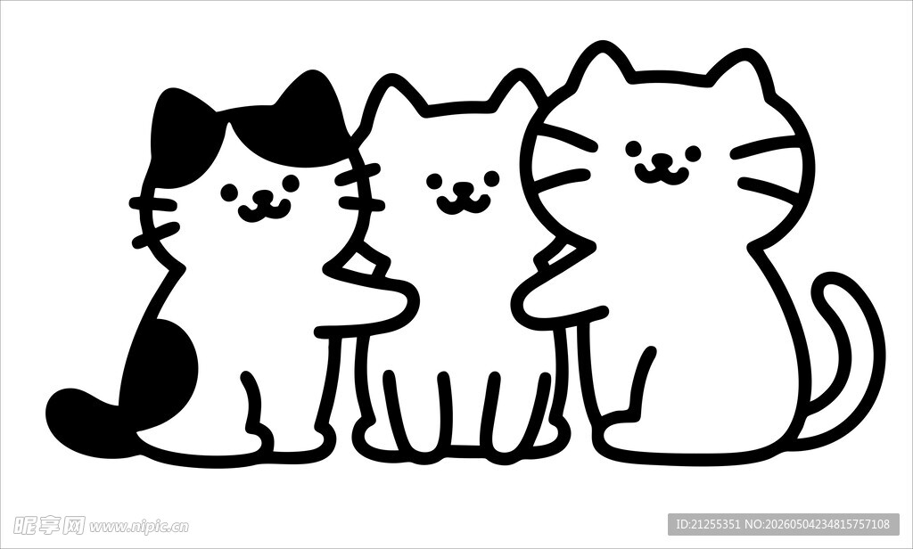三只猫咪的亲密姿态