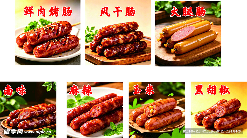 多样风味香肠美食展示
