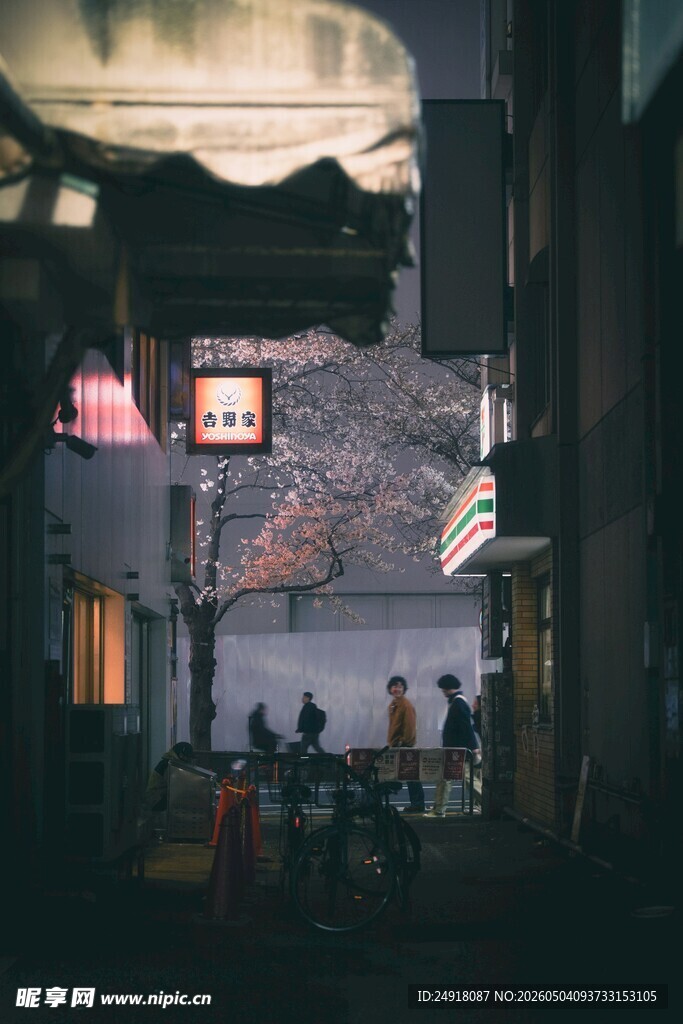 日式街巷夜景静谧氛围