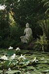 静谧池塘边的佛像