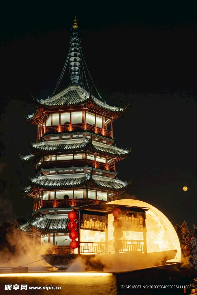 古塔楼夜景灯火璀璨迷人