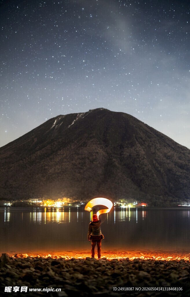 星空下湖畔的露营美景