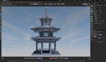 中式塔楼3D模型展示