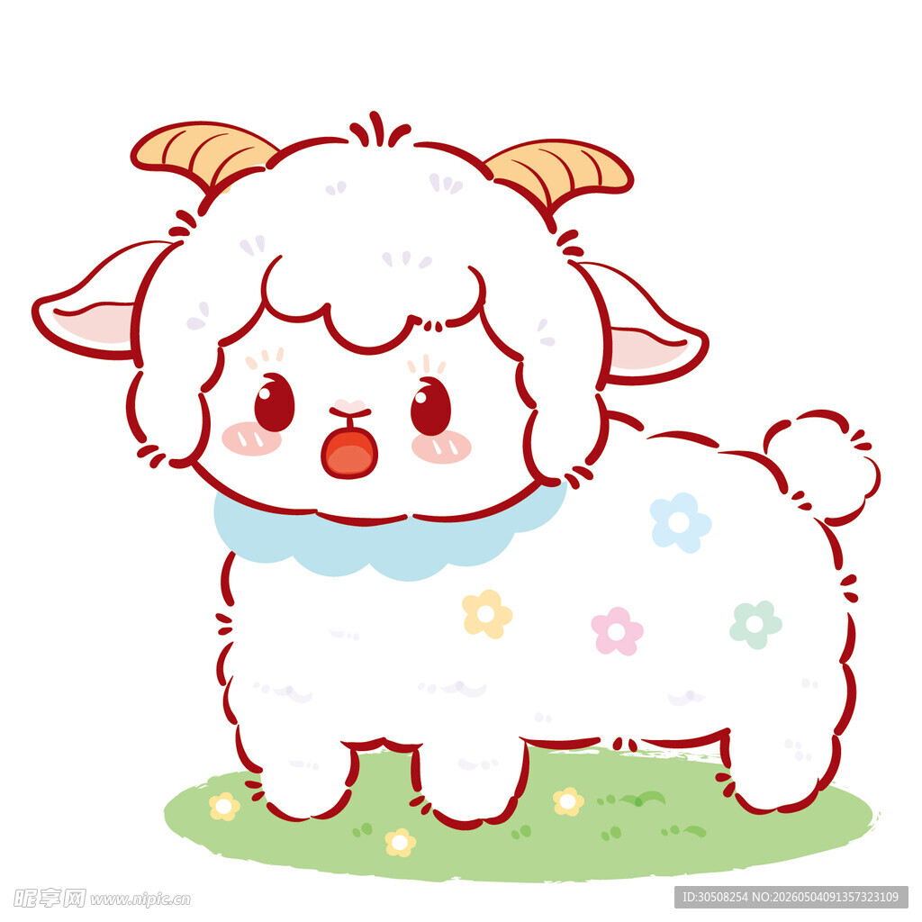 草地上可爱小羊插画