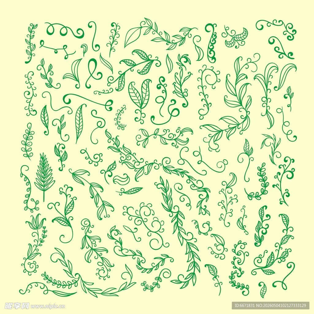 绿色植物手绘图案素材