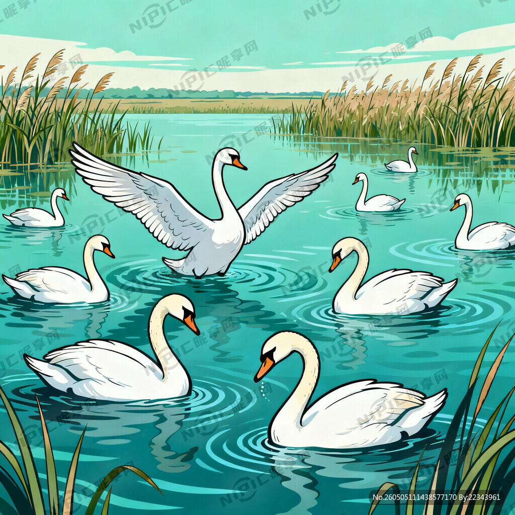 乌梁素海天鹅手绘画