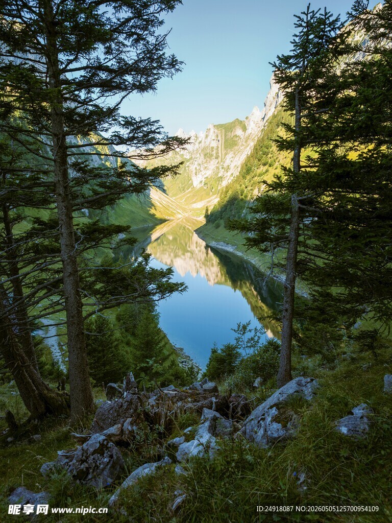 山间静谧湖景森林环绕