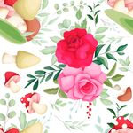 花卉与蘑菇的梦幻插画