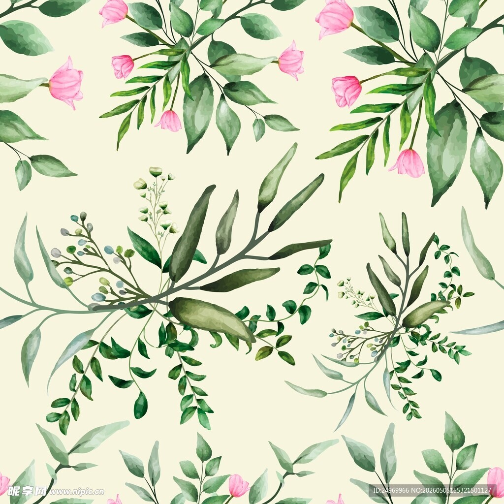 清新绿植花卉图案背景