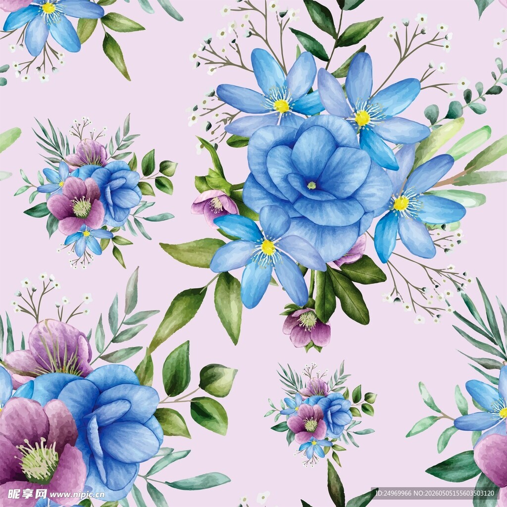 蓝紫花卉图案设计素材