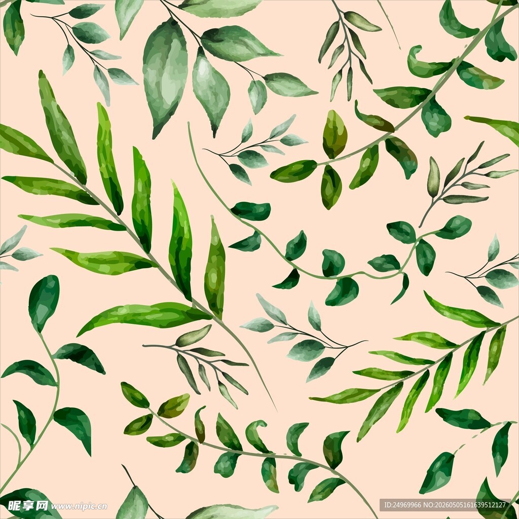清新绿植水彩背景图案