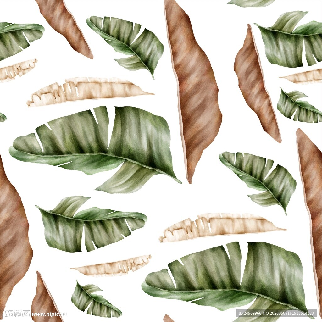 热带植物叶片无缝图案