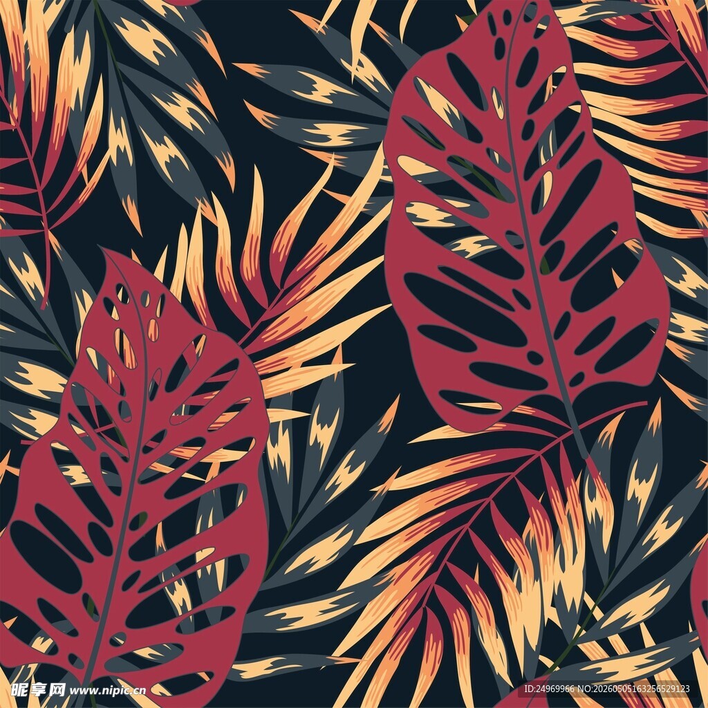 热带植物花纹图案背景