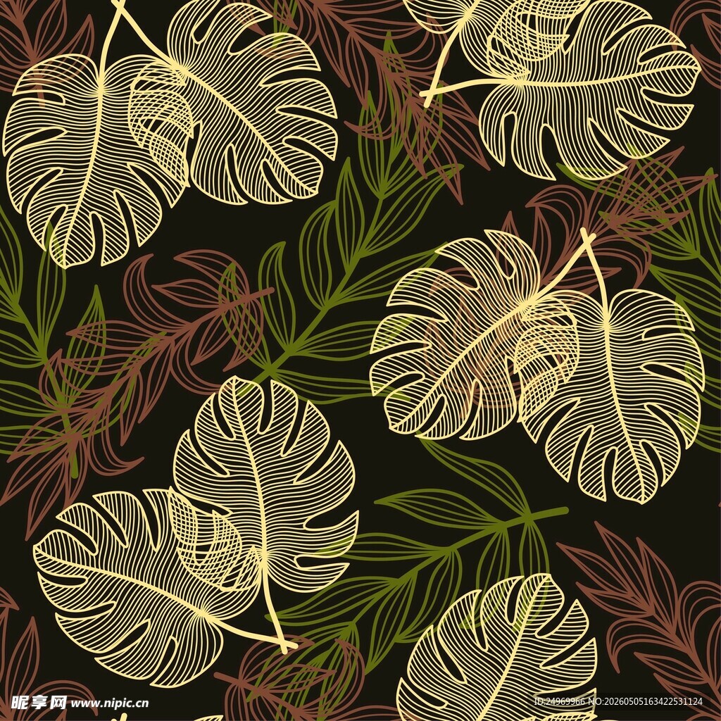 热带植物无缝花纹图案