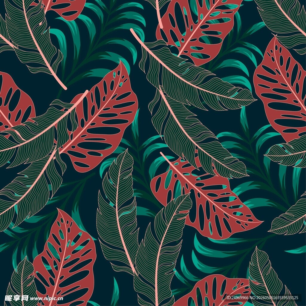 热带植物叶脉图案背景