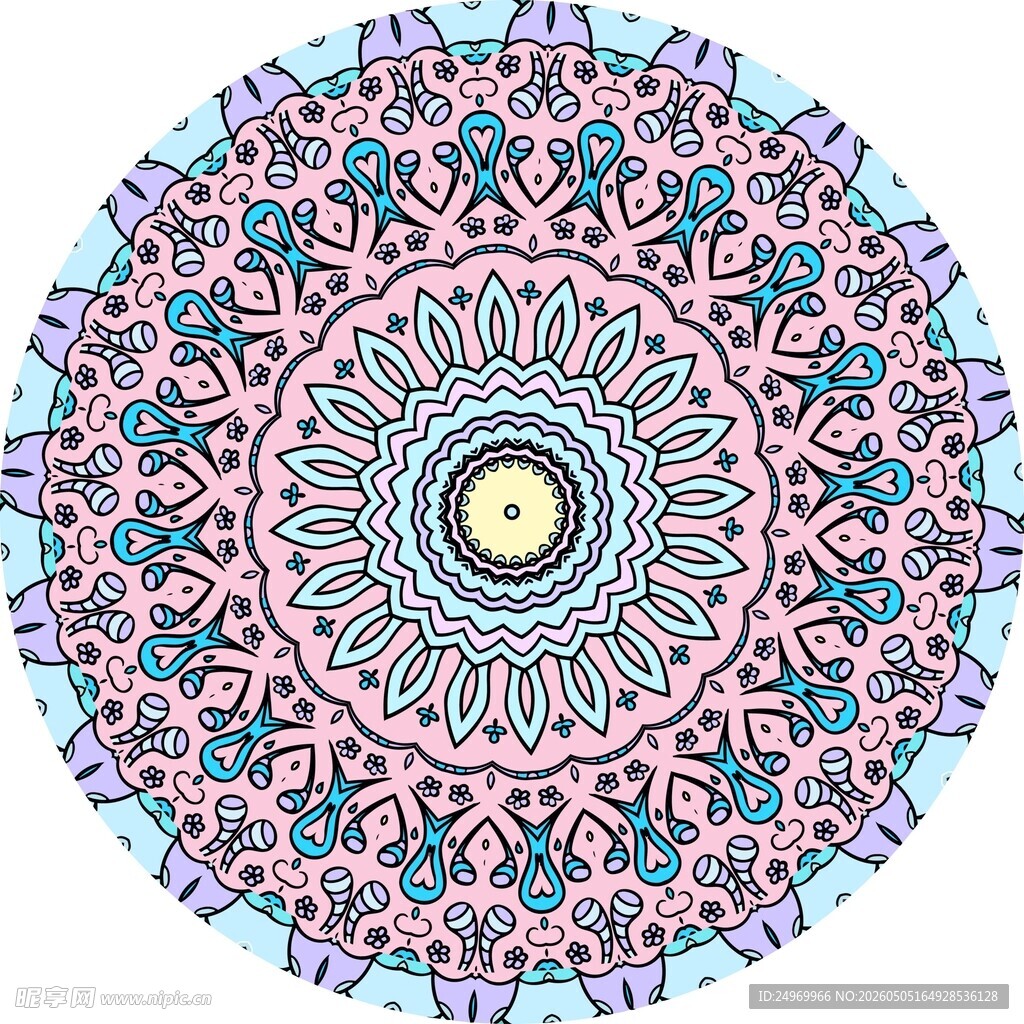 精美圆形曼陀罗花纹图案