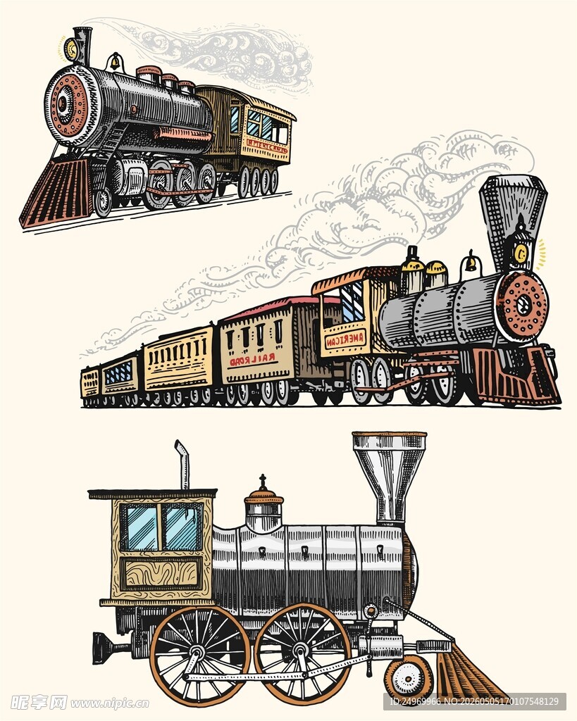 复古蒸汽火车插画集锦