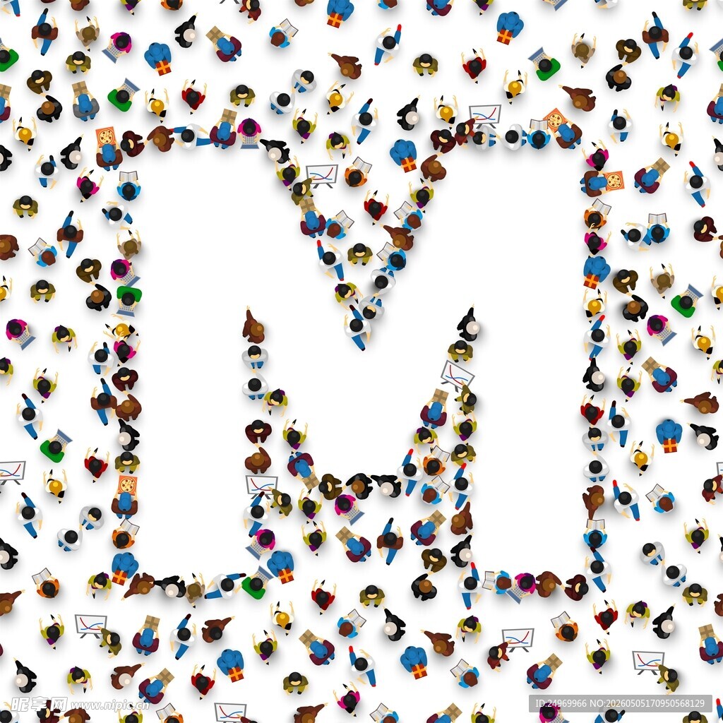 人群组成字母M图案
