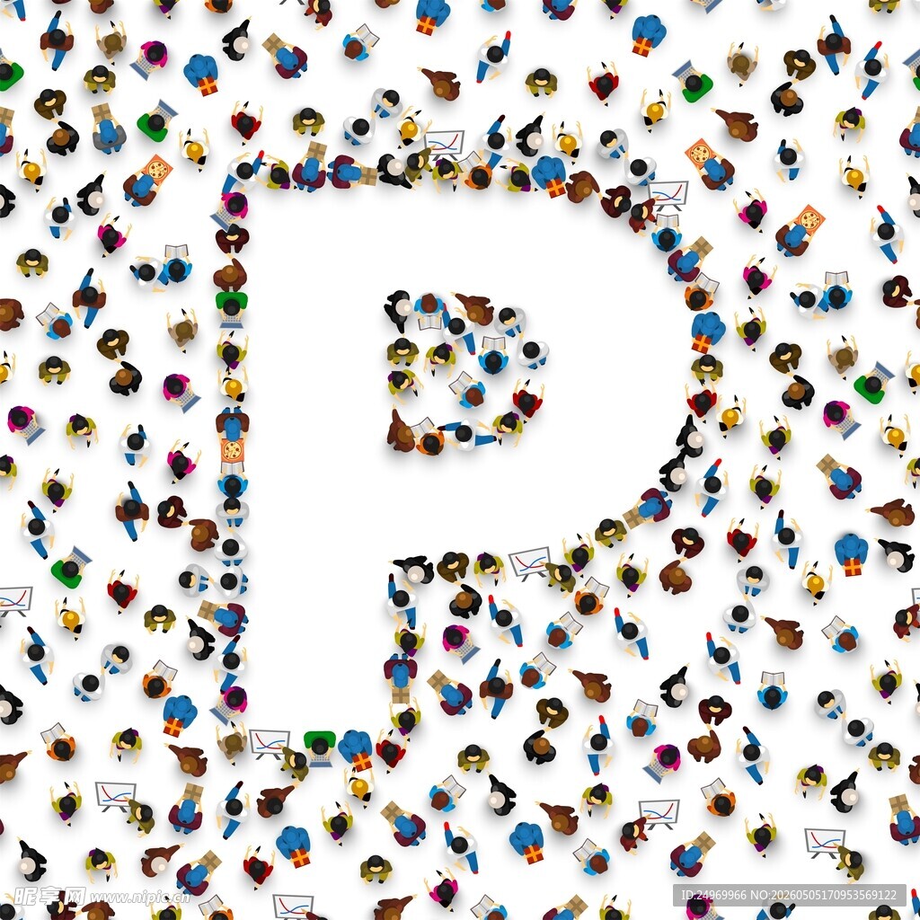 字母P由众多人物头像组成