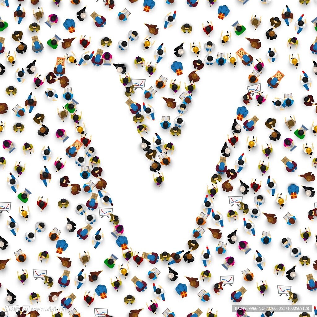 人群组成字母V的创意画面