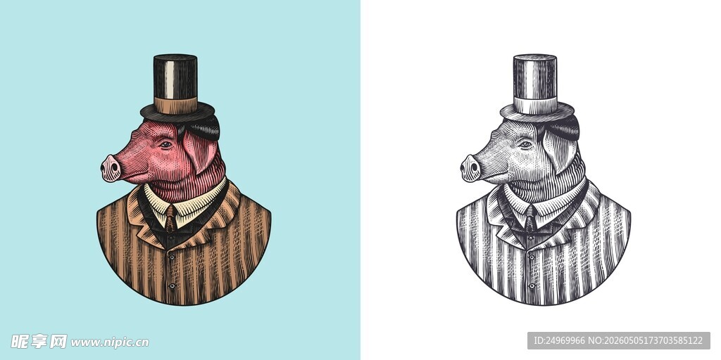 复古风格绅士头像插画