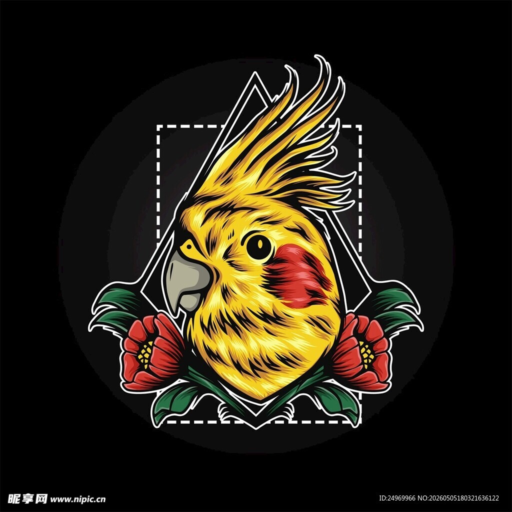 鹦鹉花卉纹身图案设计