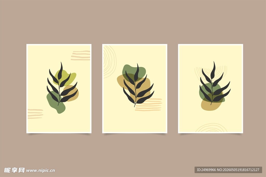 三幅植物装饰画